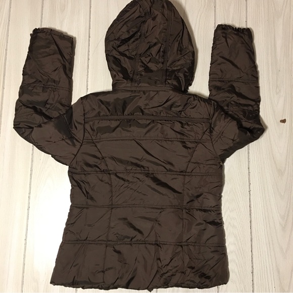 Peace Love Chill Dow Puffer Jacket Women Medium Brown Hooded - Picture 3 of 11